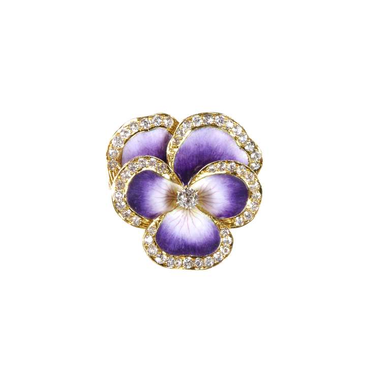 Antique purple enamel and diamond edged pansy brooch
